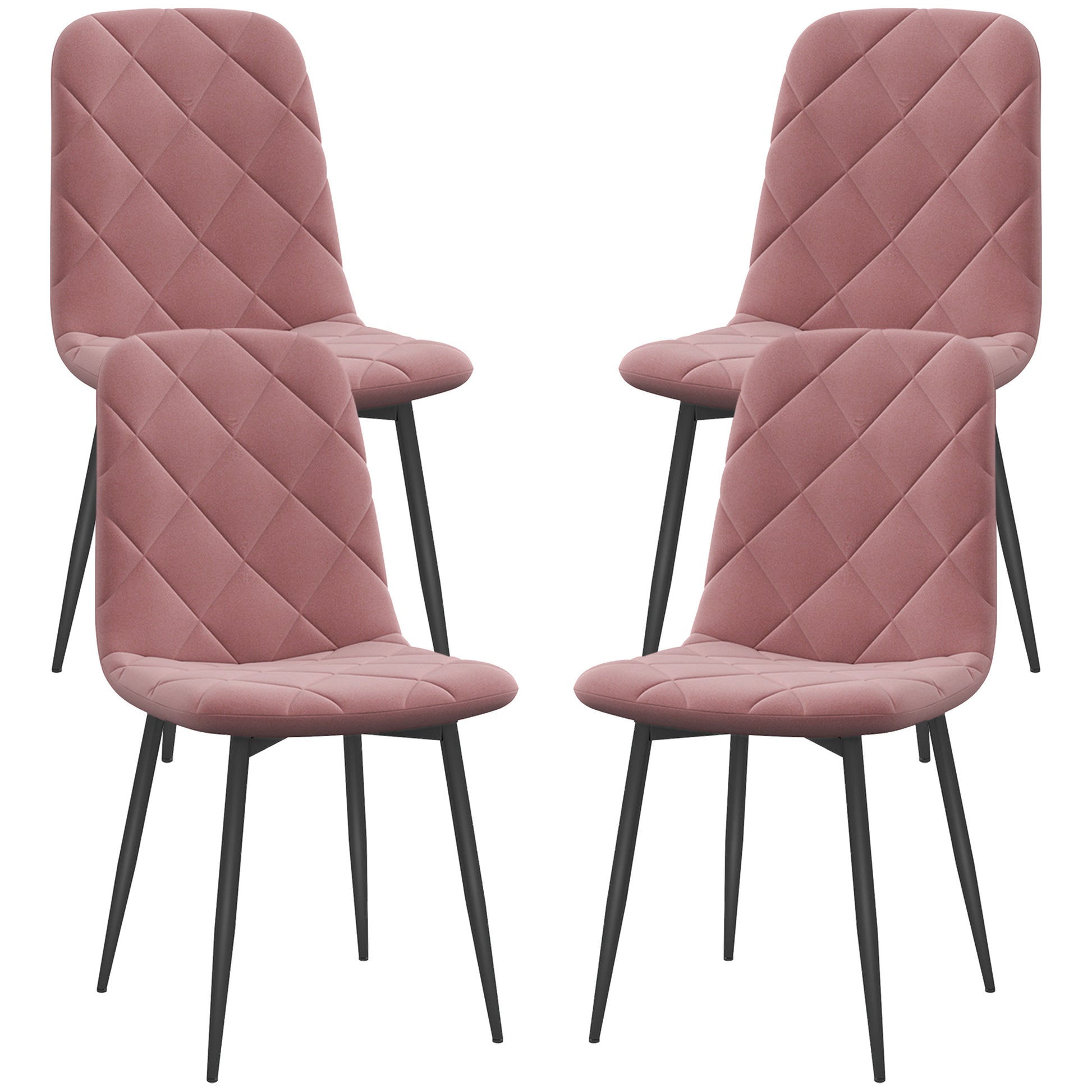 Dining Chairs 4-Piece Set Kitchen Chair with Backrest, Velvet Look, Modern Armchair Upholstered Chairs with Steel Legs for Dining Room, Dining Table, Pink