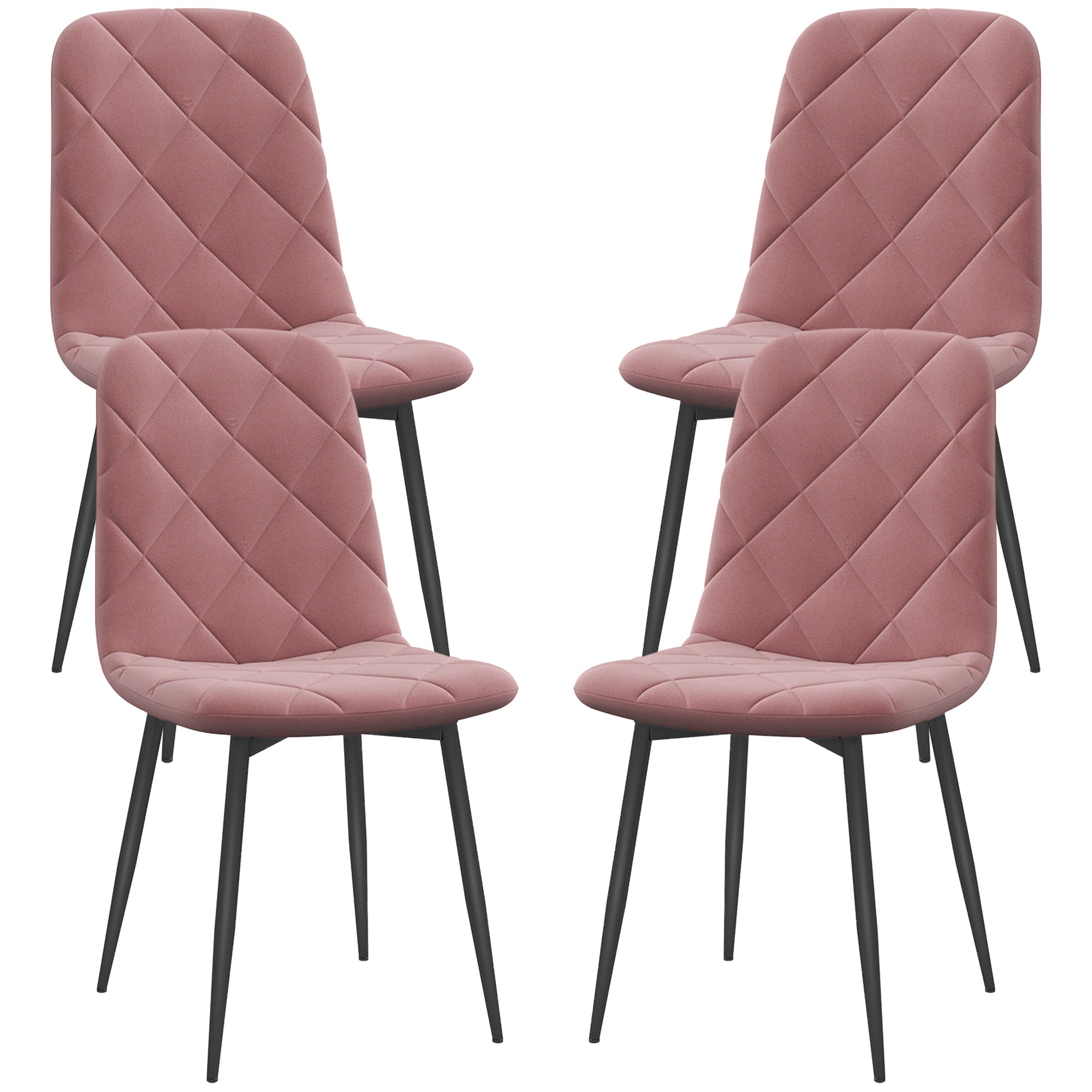Dining Chairs 4-Piece Set Kitchen Chair with Backrest, Velvet Look, Modern Armchair Upholstered Chairs with Steel Legs for Dining Room, Dining Table, Pink
