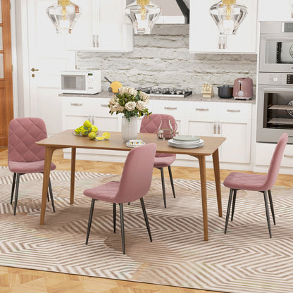 Dining Chairs 4-Piece Set Kitchen Chair with Backrest, Velvet Look, Modern Armchair Upholstered Chairs with Steel Legs for Dining Room, Dining Table, Pink