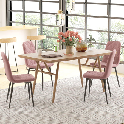 Dining Chairs 4-Piece Set Kitchen Chair with Backrest, Velvet Look, Modern Armchair Upholstered Chairs with Steel Legs for Dining Room, Dining Table, Pink