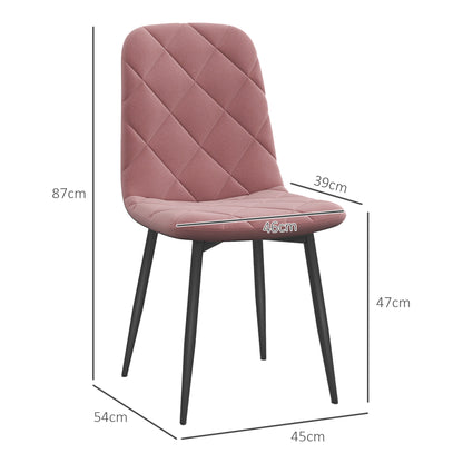 Dining Chairs 4-Piece Set Kitchen Chair with Backrest, Velvet Look, Modern Armchair Upholstered Chairs with Steel Legs for Dining Room, Dining Table, Pink