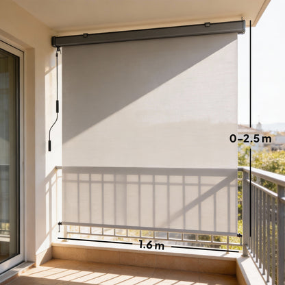 Cordless Outdoor Roller Blind, UPF50+ Waterproof Shade for Porch, Balcony or Gazebo, 98.4 x 63 in (250 x 160 cm), Cream
