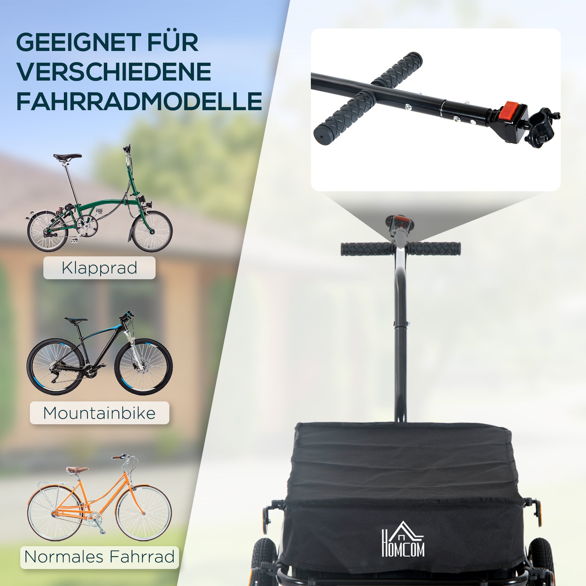 Bicycle Trailer Cargo Trailer with Protective Cover, Transport Trolley Loadable up to 40 kg, Transport Trailer Trailer for Bicycle Handcart 144 x 59 x 80 cm