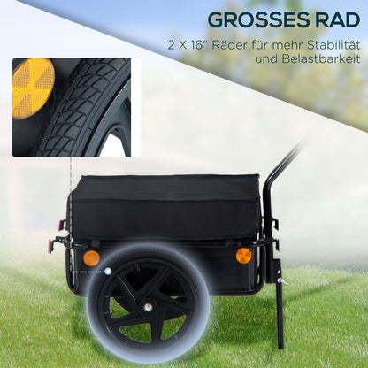 Bicycle Trailer Cargo Trailer with Protective Cover, Transport Trolley Loadable up to 40 kg, Transport Trailer Trailer for Bicycle Handcart 144 x 59 x 80 cm