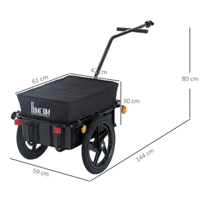 Bicycle Trailer Cargo Trailer with Protective Cover, Transport Trolley Loadable up to 40 kg, Transport Trailer Trailer for Bicycle Handcart 144 x 59 x 80 cm