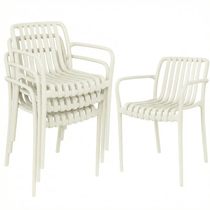 4-Pack Stackable Patio Chairs with Slatted Design & Armrests — Cream White, Ergonomic, 265 lb Capacity