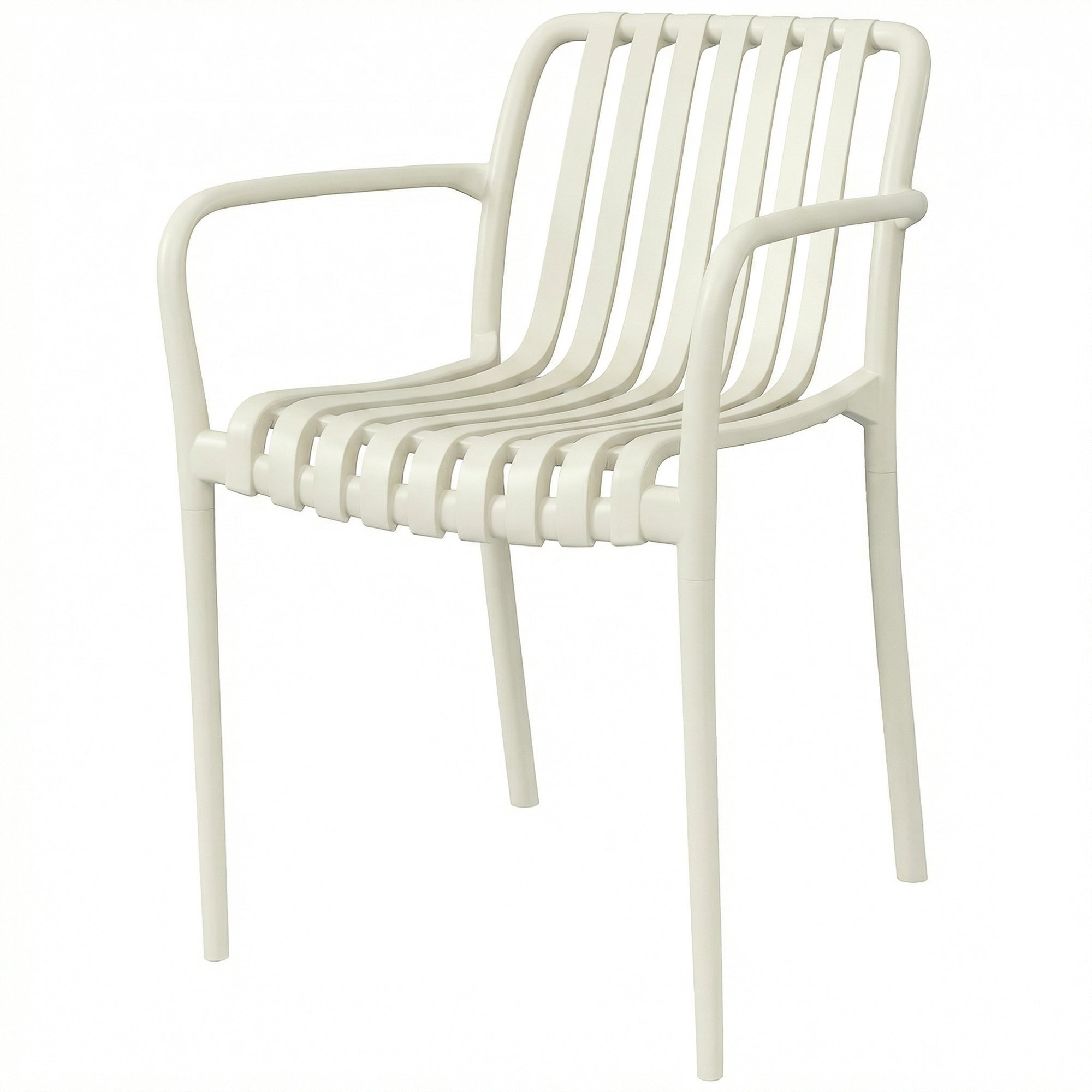 4-Pack Stackable Patio Chairs with Slatted Design & Armrests — Cream White, Ergonomic, 265 lb Capacity
