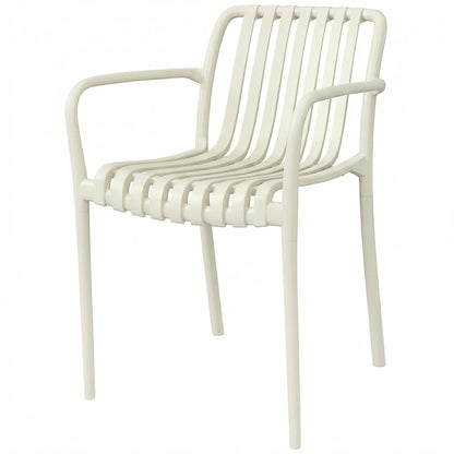 4-Pack Stackable Patio Chairs with Slatted Design & Armrests — Cream White, Ergonomic, 265 lb Capacity