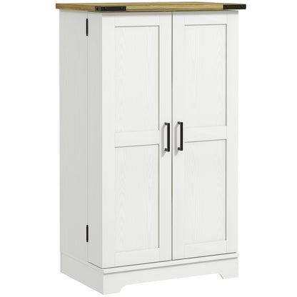 Kitchen Pantry Cabinet Kitchen Cabinet with 2 Doors and 16 Shelves Rustic Pantry with Adjustable Shelves for Dining Room Living Room 60x40x104 cm Cream