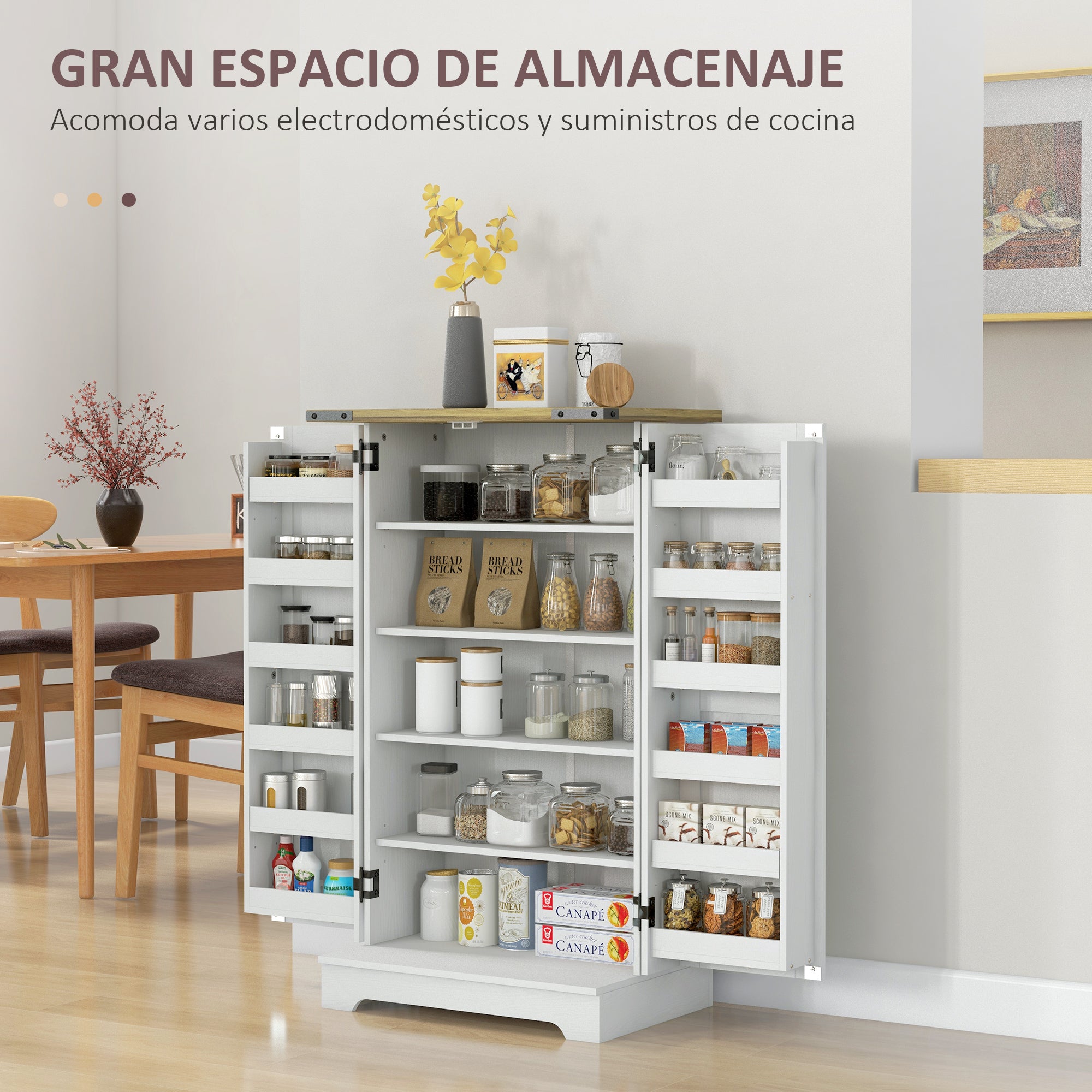 Kitchen Pantry Cabinet Kitchen Cabinet with 2 Doors and 16 Shelves Rustic Pantry with Adjustable Shelves for Dining Room Living Room 60x40x104 cm Cream