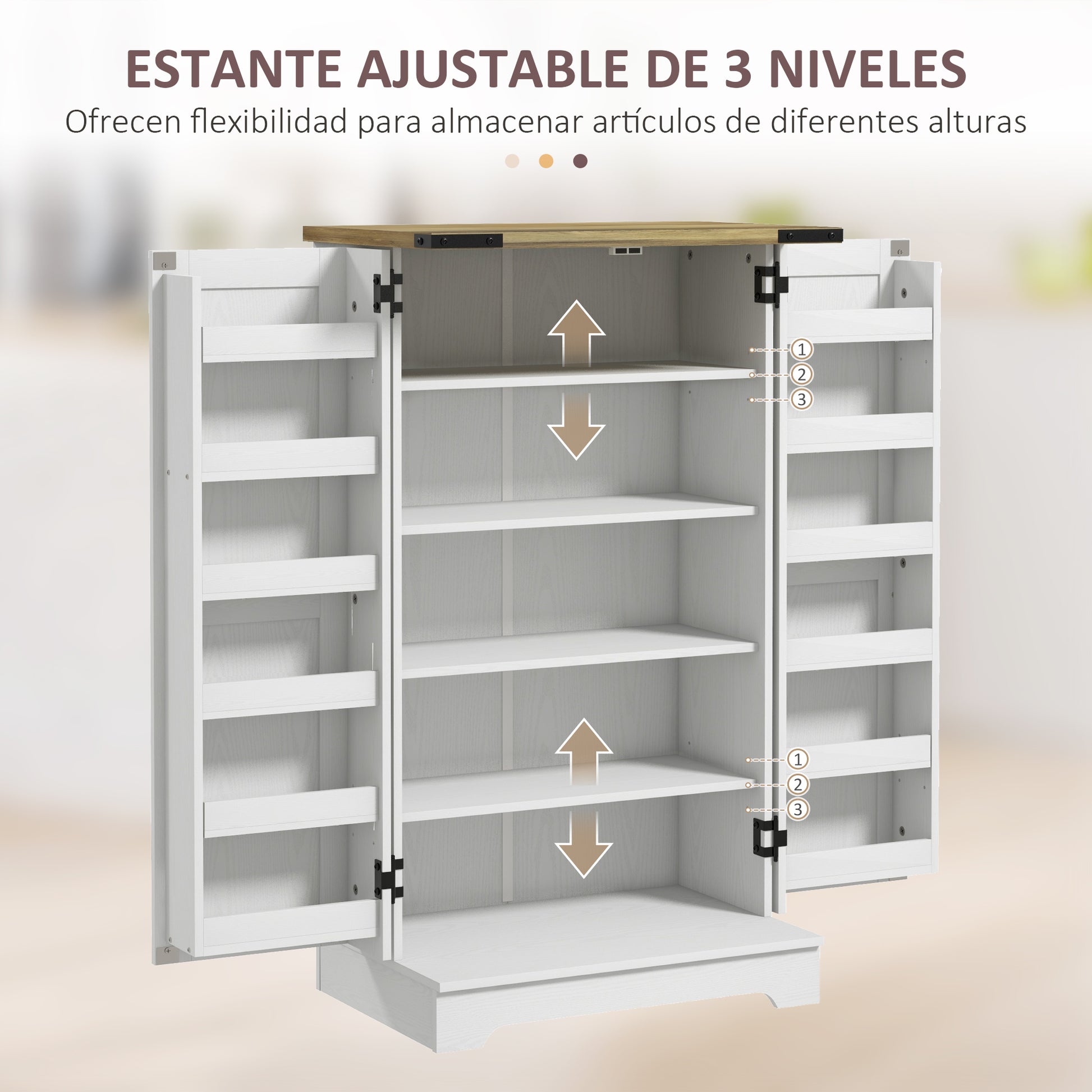 Kitchen Pantry Cabinet Kitchen Cabinet with 2 Doors and 16 Shelves Rustic Pantry with Adjustable Shelves for Dining Room Living Room 60x40x104 cm Cream