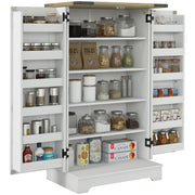 Kitchen Pantry Cabinet Kitchen Cabinet with 2 Doors and 16 Shelves Rustic Pantry with Adjustable Shelves for Dining Room Living Room 60x40x104 cm Cream
