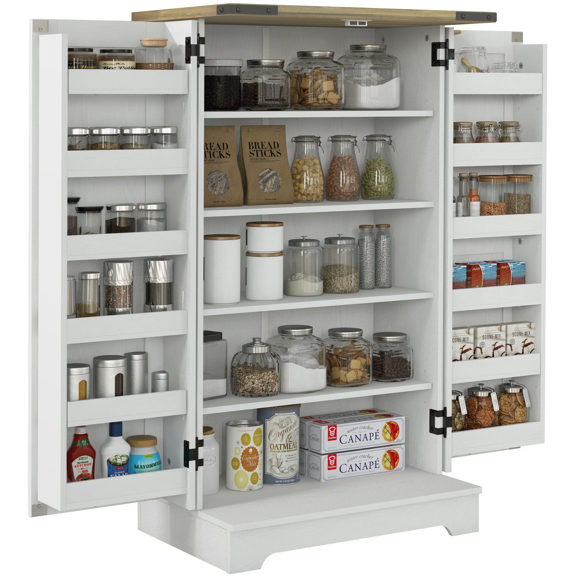 Kitchen Pantry Cabinet Kitchen Cabinet with 2 Doors and 16 Shelves Rustic Pantry with Adjustable Shelves for Dining Room Living Room 60x40x104 cm Cream