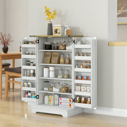 Kitchen Pantry Cabinet Kitchen Cabinet with 2 Doors and 16 Shelves Rustic Pantry with Adjustable Shelves for Dining Room Living Room 60x40x104 cm Cream