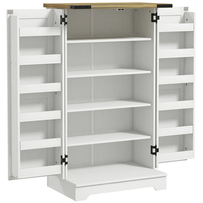 Kitchen Pantry Cabinet Kitchen Cabinet with 2 Doors and 16 Shelves Rustic Pantry with Adjustable Shelves for Dining Room Living Room 60x40x104 cm Cream