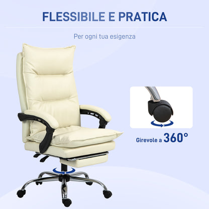 Ergonomic Office Chair, 155° Recline with Retractable Footrest, Easy-Clean PU Leather Desk Chair, Padded Armrests, Swivel & Height Adjustable, Beige