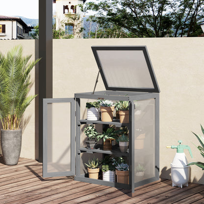 3-Tier Greenhouse Seedling Box Greenhouse Seedling Box with Two Doors made of Wood and Polycarbonate Weatherproof Load Capacity up to 15 kg (per shelf) Dark Gray 58 x 44 x 78 cm