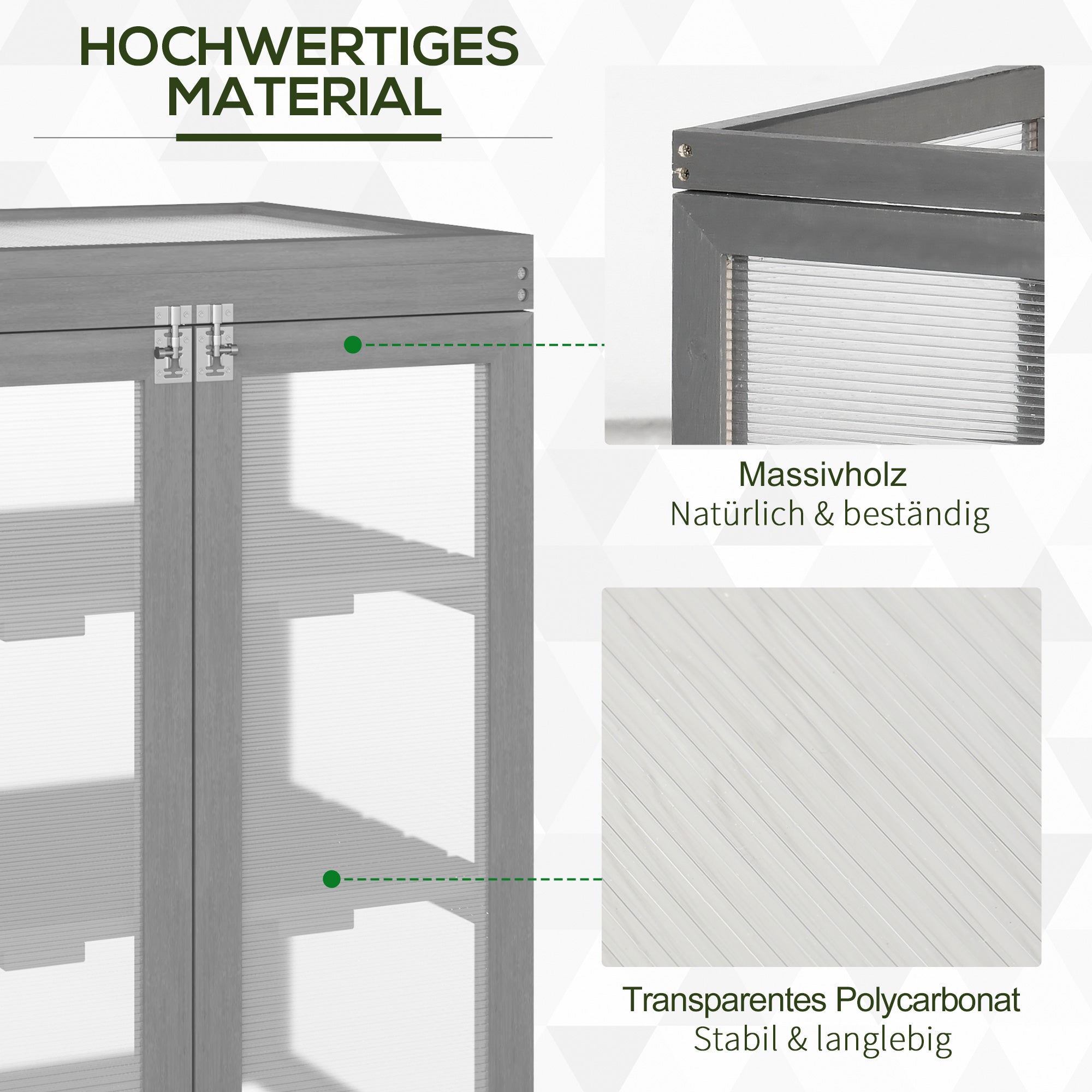 3-Tier Greenhouse Seedling Box Greenhouse Seedling Box with Two Doors made of Wood and Polycarbonate Weatherproof Load Capacity up to 15 kg (per shelf) Dark Gray 58 x 44 x 78 cm