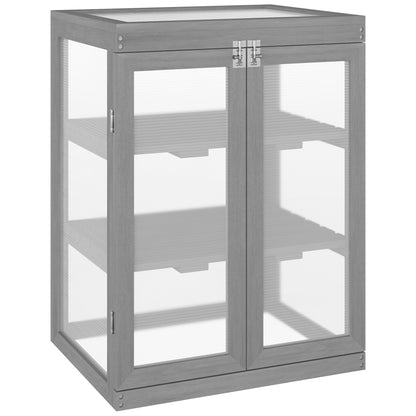 3-Tier Greenhouse Seedling Box Greenhouse Seedling Box with Two Doors made of Wood and Polycarbonate Weatherproof Load Capacity up to 15 kg (per shelf) Dark Gray 58 x 44 x 78 cm