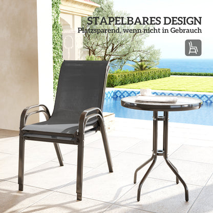 3-Piece Weather-Resistant Bistro Patio Set with Glass Table and Stackable Chairs — Dark Gray