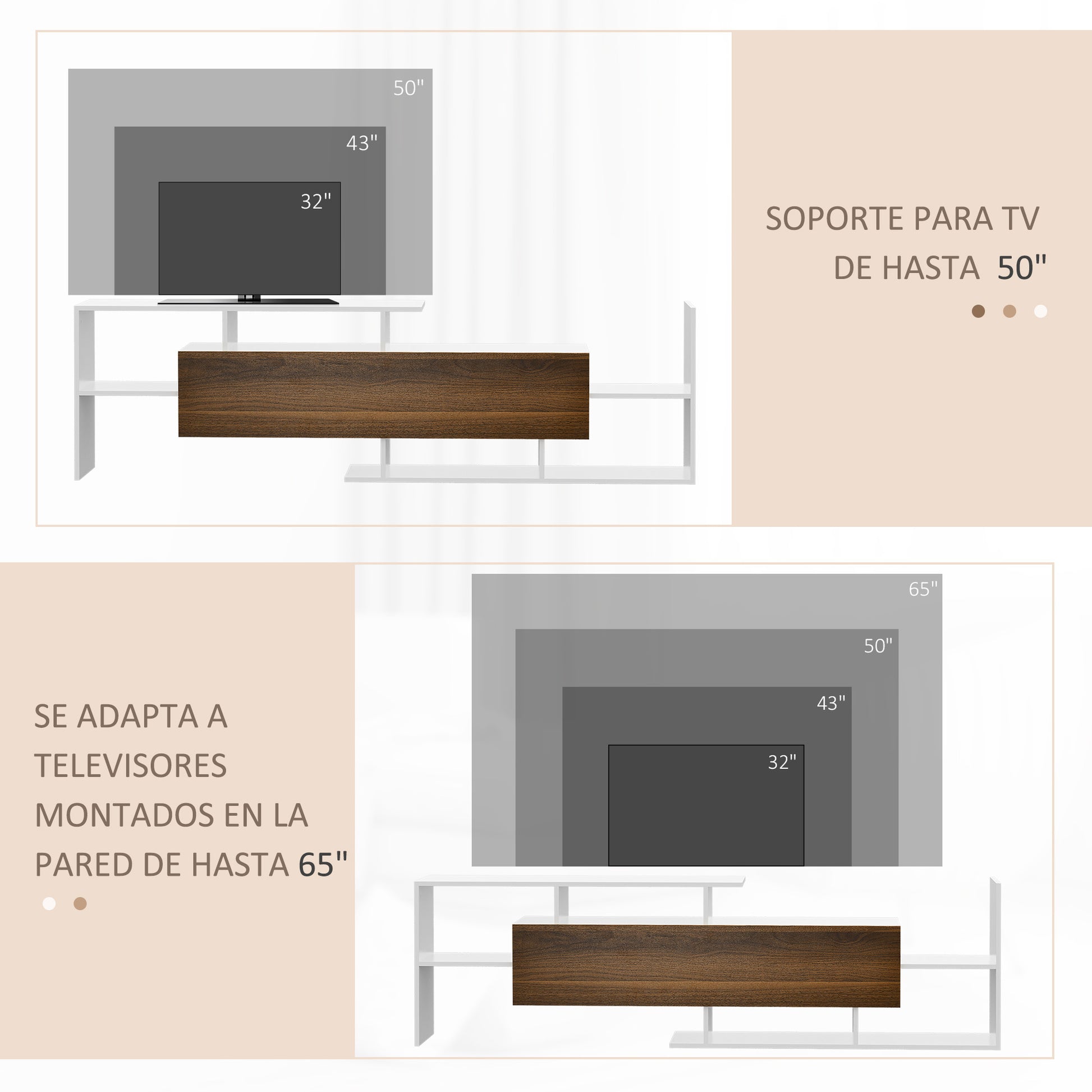 Living Room Furniture TV Stand Set for Wall-Mounted TVs up to 65" or Stand TVs up to 40" with TV Table 153.6x25x42 cm and Wall Shelf 150x14.5x16.3 cm White and Brown