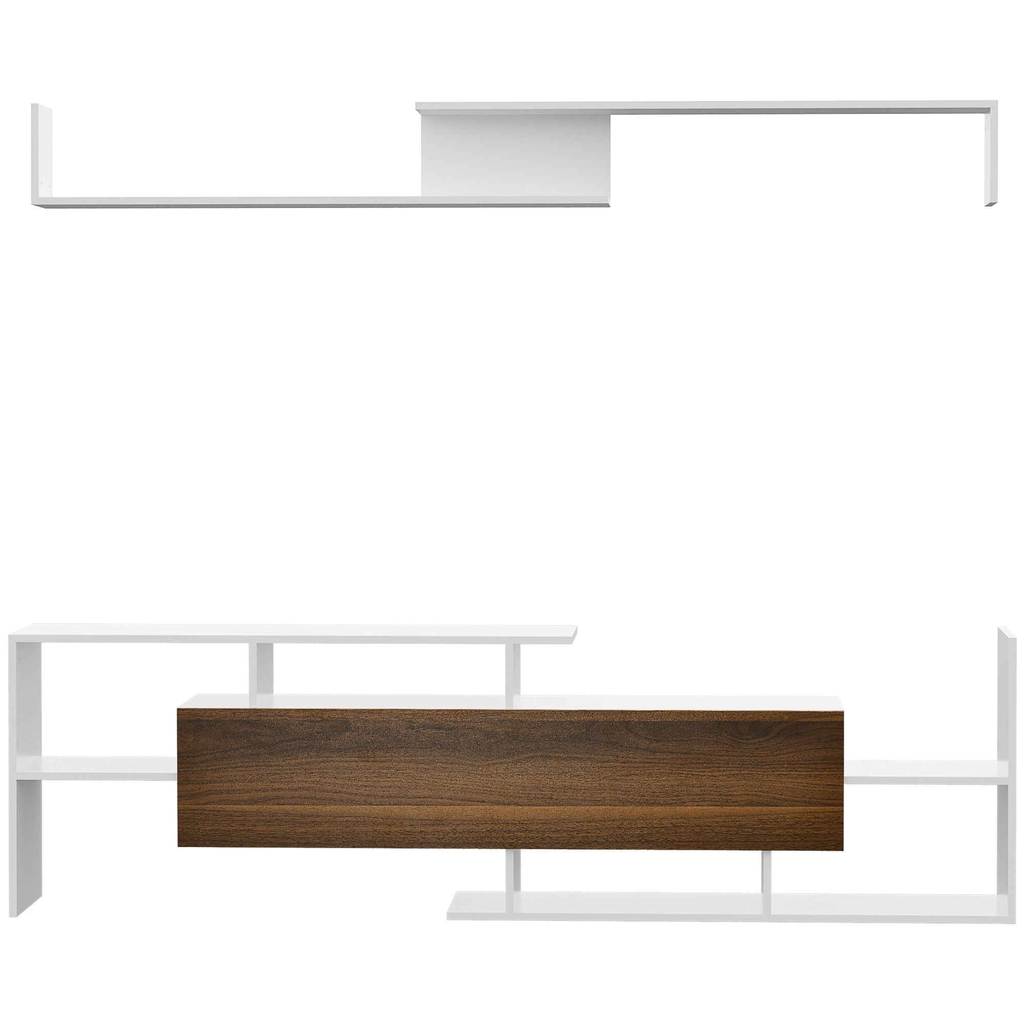 Living Room Furniture TV Stand Set for Wall-Mounted TVs up to 65" or Stand TVs up to 40" with TV Table 153.6x25x42 cm and Wall Shelf 150x14.5x16.3 cm White and Brown