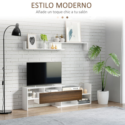 Living Room Furniture TV Stand Set for Wall-Mounted TVs up to 65" or Stand TVs up to 40" with TV Table 153.6x25x42 cm and Wall Shelf 150x14.5x16.3 cm White and Brown