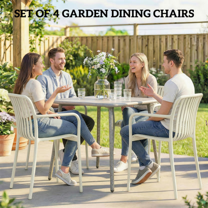 4-Pack Stackable Patio Chairs with Slatted Design & Armrests — Cream White, Ergonomic, 265 lb Capacity