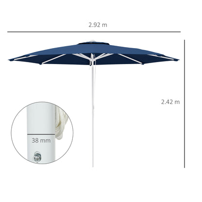 Adjustable Height Garden Umbrella with Air Vent, Outdoor Umbrella in Metal and Polyester, Ø292x242 cm, Dark Blue