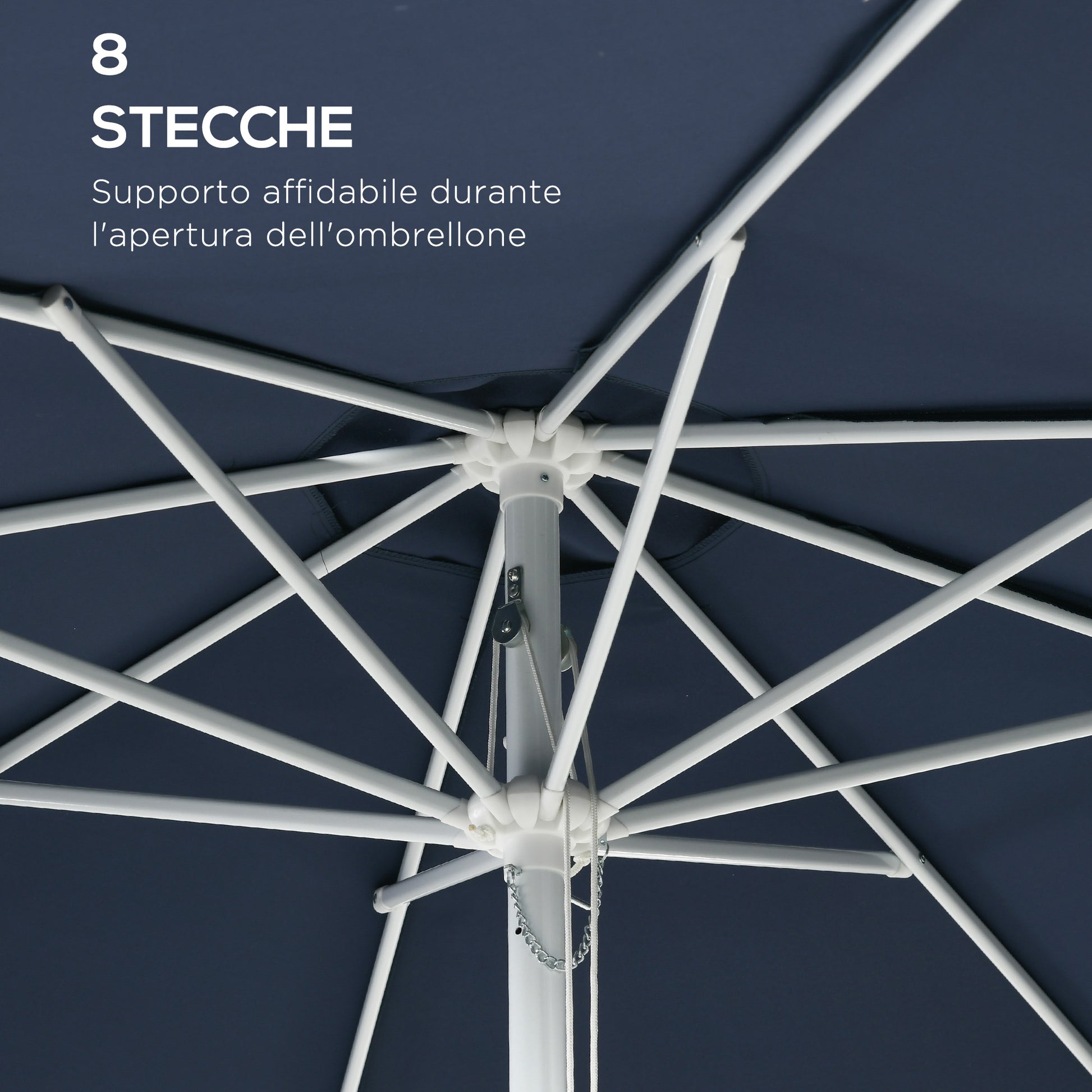 Adjustable Height Garden Umbrella with Air Vent, Outdoor Umbrella in Metal and Polyester, Ø292x242 cm, Dark Blue