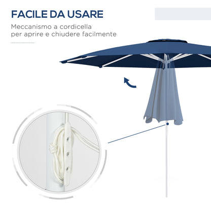 Adjustable Height Garden Umbrella with Air Vent, Outdoor Umbrella in Metal and Polyester, Ø292x242 cm, Dark Blue
