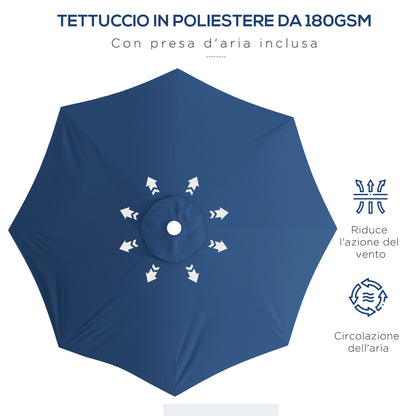 Adjustable Height Garden Umbrella with Air Vent, Outdoor Umbrella in Metal and Polyester, Ø292x242 cm, Dark Blue