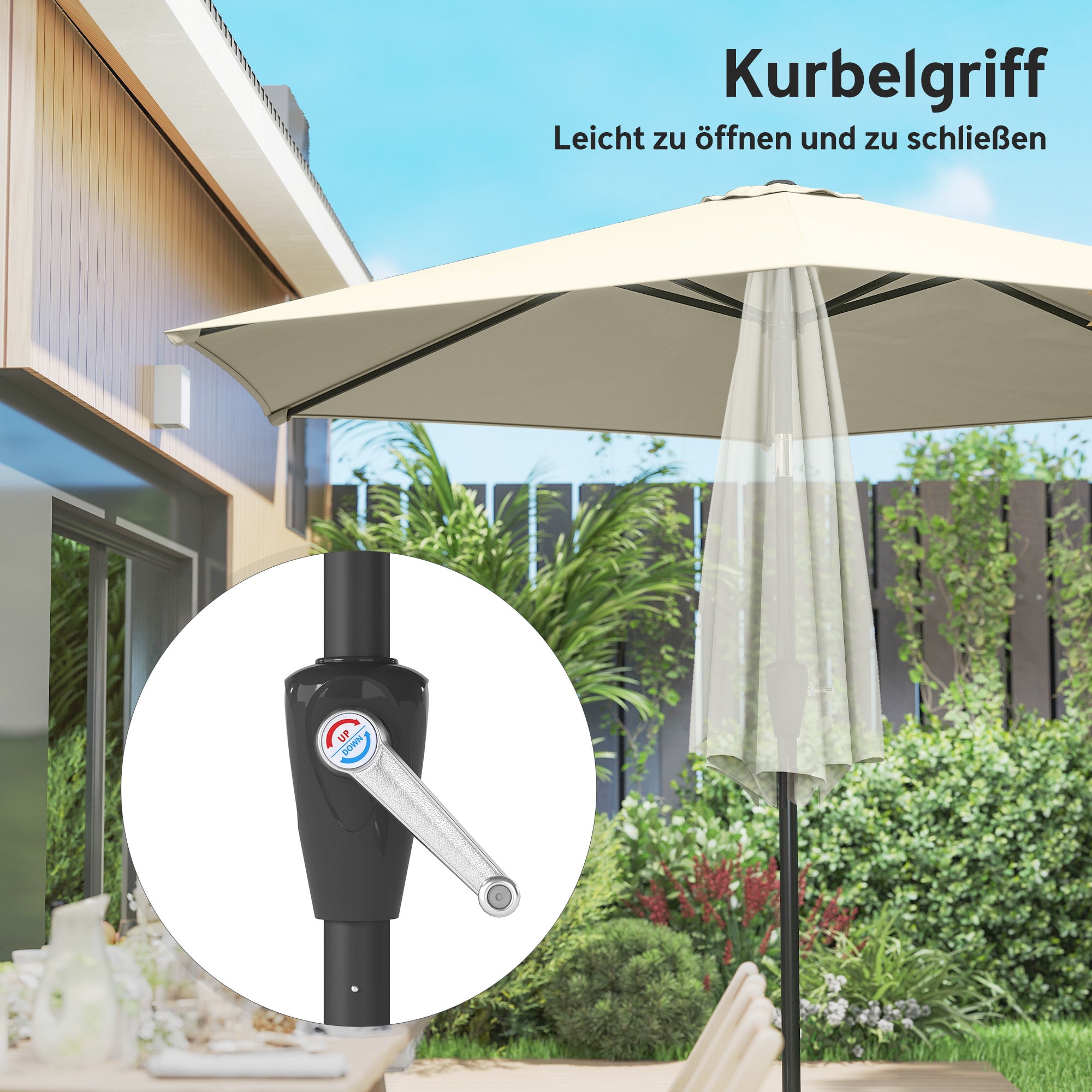 270 cm (106 in) Tiltable Patio Umbrella with Crank, UPF 50+ Garden Parasol — Wind-Resistant, Stable Market Umbrella for Garden, Balcony, Terrace — Cream White