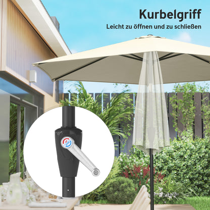 270 cm (106 in) Tiltable Patio Umbrella with Crank, UPF 50+ Garden Parasol — Wind-Resistant, Stable Market Umbrella for Garden, Balcony, Terrace — Cream White