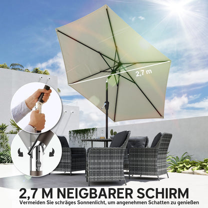 270 cm (106 in) Tiltable Patio Umbrella with Crank, UPF 50+ Garden Parasol — Wind-Resistant, Stable Market Umbrella for Garden, Balcony, Terrace — Cream White