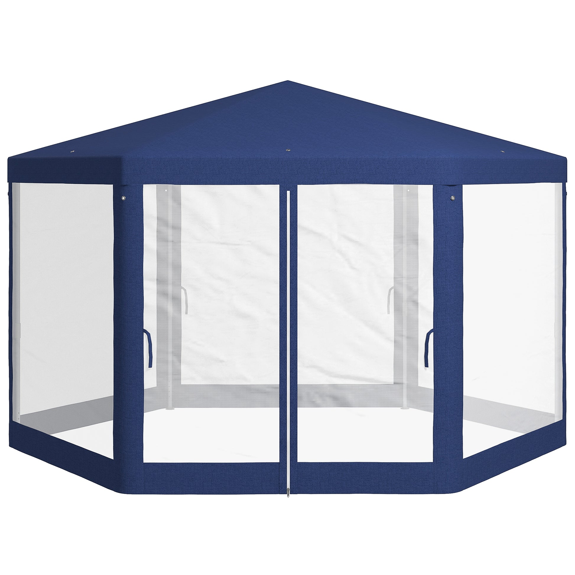 Pavilion 4x3m Hexagonal Water-Repellent Stable Winter-Resistant Pavilion with Mosquito Net Party Tent Garden Gazebo with 6 Side Panels Garden Pavilion for Camping Garden, Blue