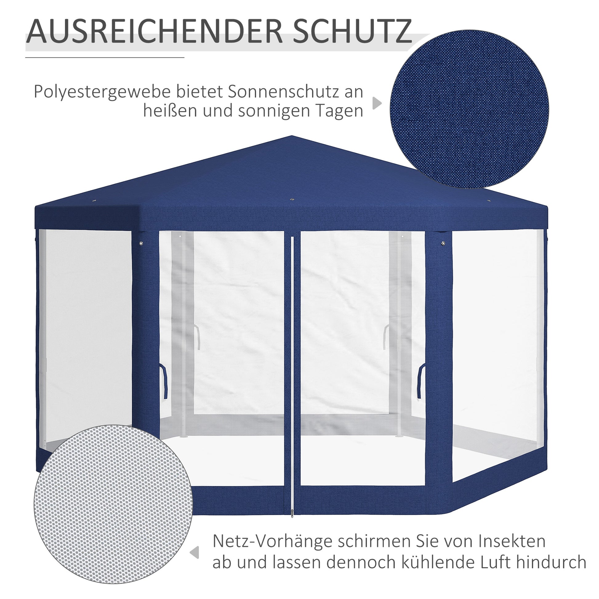 Pavilion 4x3m Hexagonal Water-Repellent Stable Winter-Resistant Pavilion with Mosquito Net Party Tent Garden Gazebo with 6 Side Panels Garden Pavilion for Camping Garden, Blue
