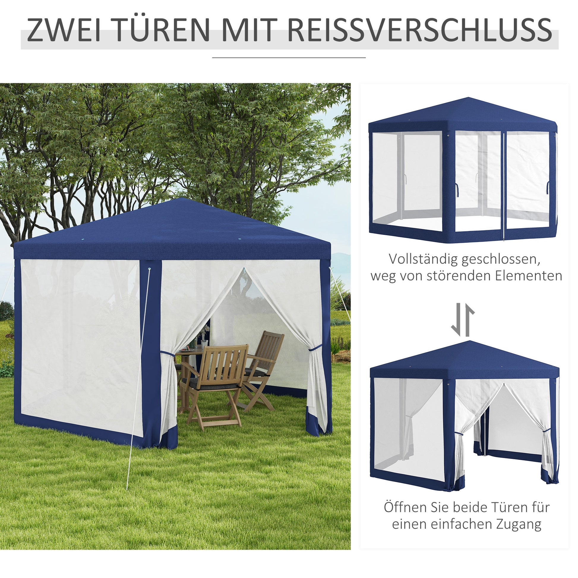 Pavilion 4x3m Hexagonal Water-Repellent Stable Winter-Resistant Pavilion with Mosquito Net Party Tent Garden Gazebo with 6 Side Panels Garden Pavilion for Camping Garden, Blue