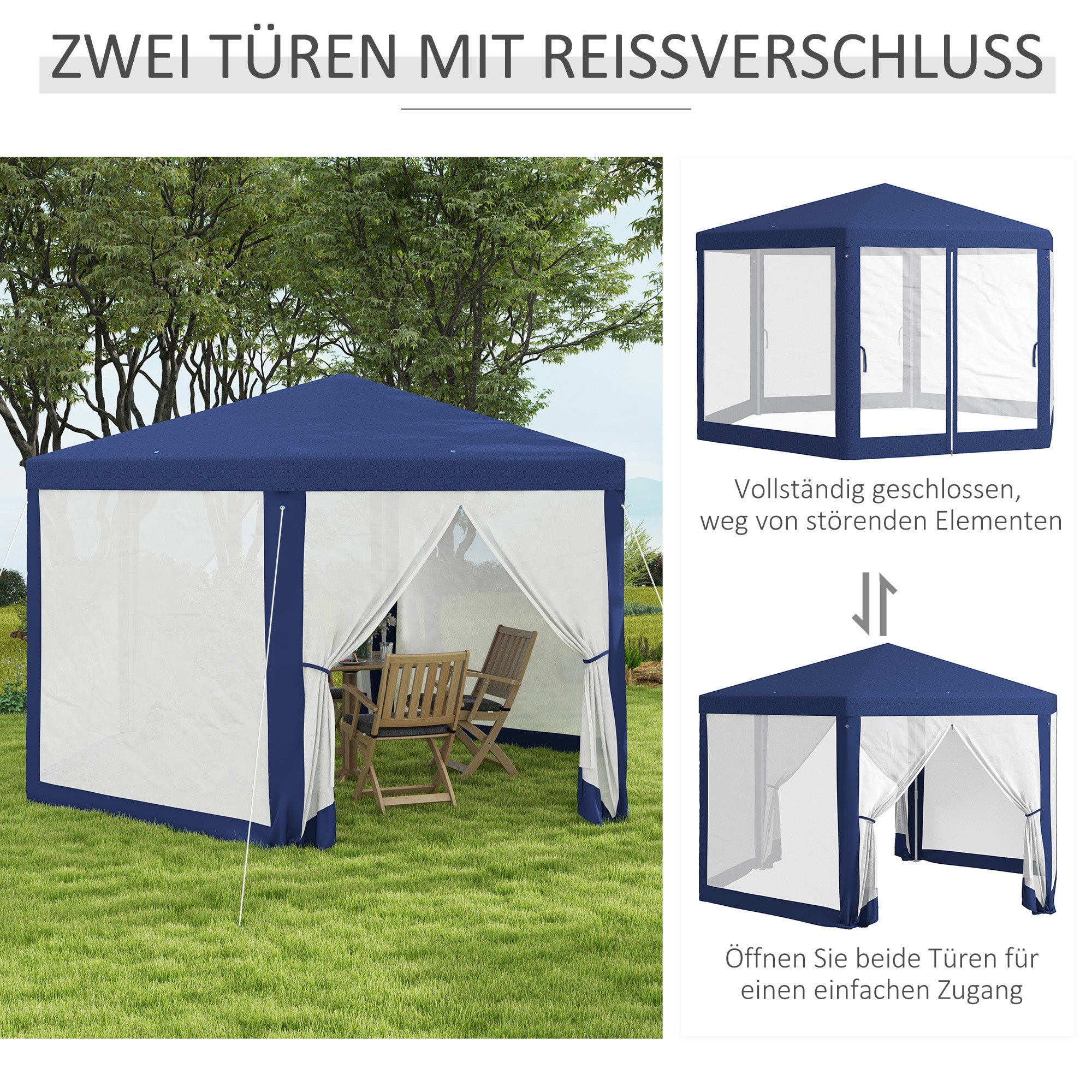 Pavilion 4x3m Hexagonal Water-Repellent Stable Winter-Resistant Pavilion with Mosquito Net Party Tent Garden Gazebo with 6 Side Panels Garden Pavilion for Camping Garden, Blue