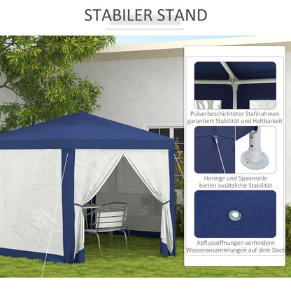 Pavilion 4x3m Hexagonal Water-Repellent Stable Winter-Resistant Pavilion with Mosquito Net Party Tent Garden Gazebo with 6 Side Panels Garden Pavilion for Camping Garden, Blue