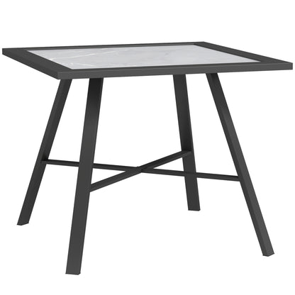 Square Outdoor Side Table with Stone-Look Tabletop for Garden Patio 55x55x46 cm Black and Gray