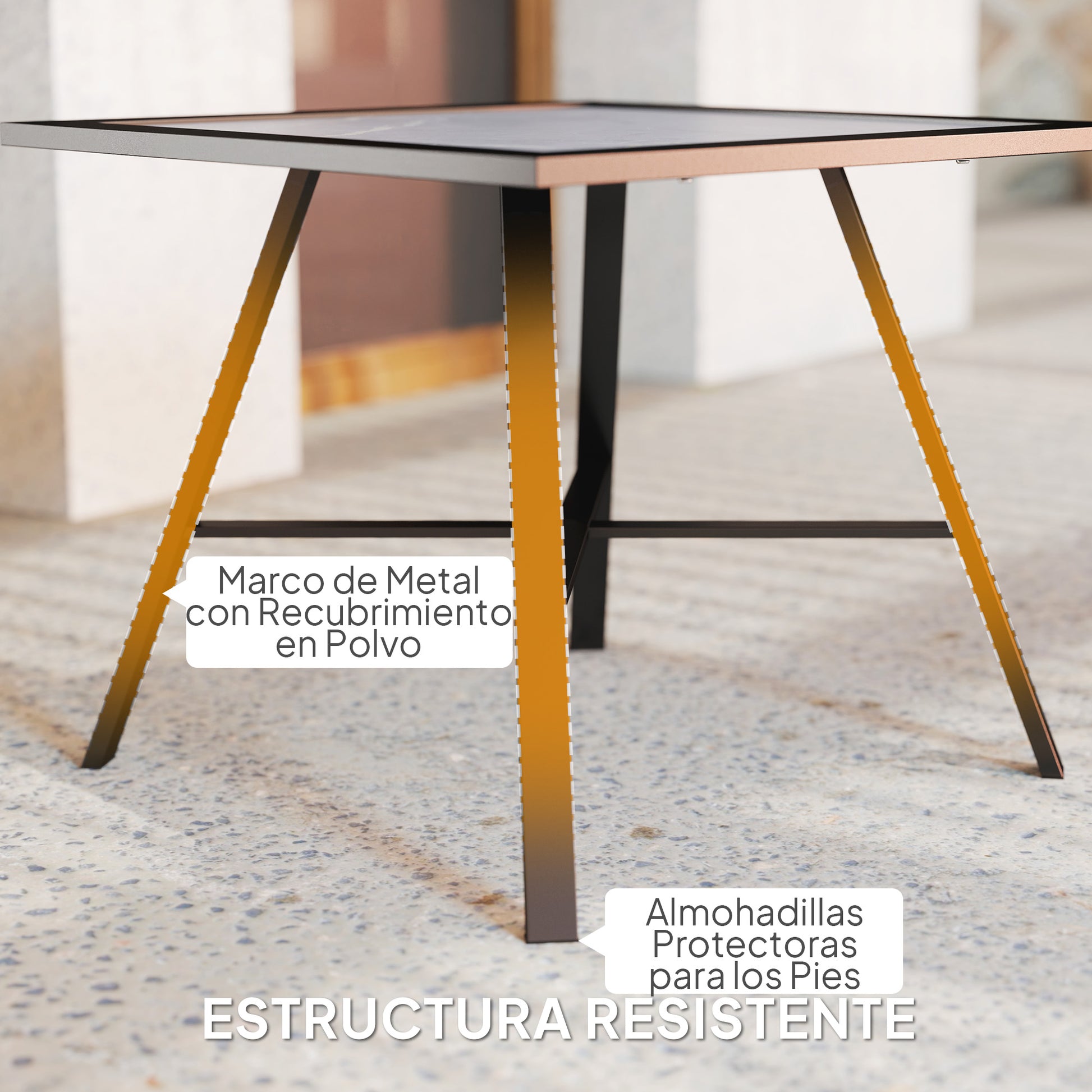 Square Outdoor Side Table with Stone-Look Tabletop for Garden Patio 55x55x46 cm Black and Gray