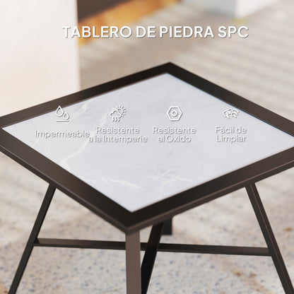 Square Outdoor Side Table with Stone-Look Tabletop for Garden Patio 55x55x46 cm Black and Gray