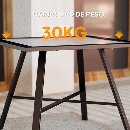 Square Outdoor Side Table with Stone-Look Tabletop for Garden Patio 55x55x46 cm Black and Gray