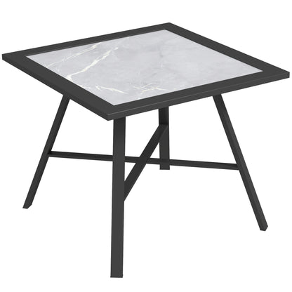 Square Outdoor Side Table with Stone-Look Tabletop for Garden Patio 55x55x46 cm Black and Gray