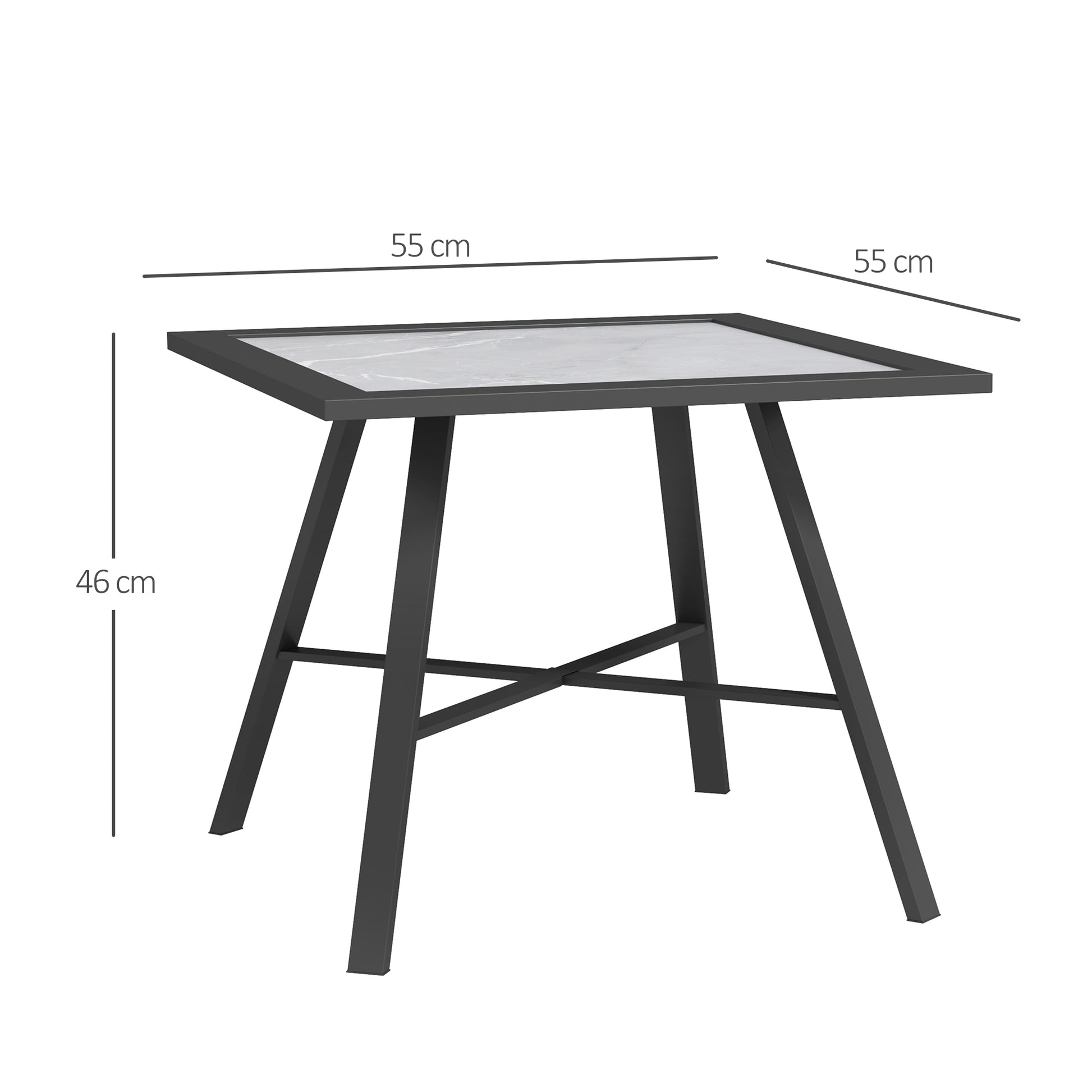 Square Outdoor Side Table with Stone-Look Tabletop for Garden Patio 55x55x46 cm Black and Gray