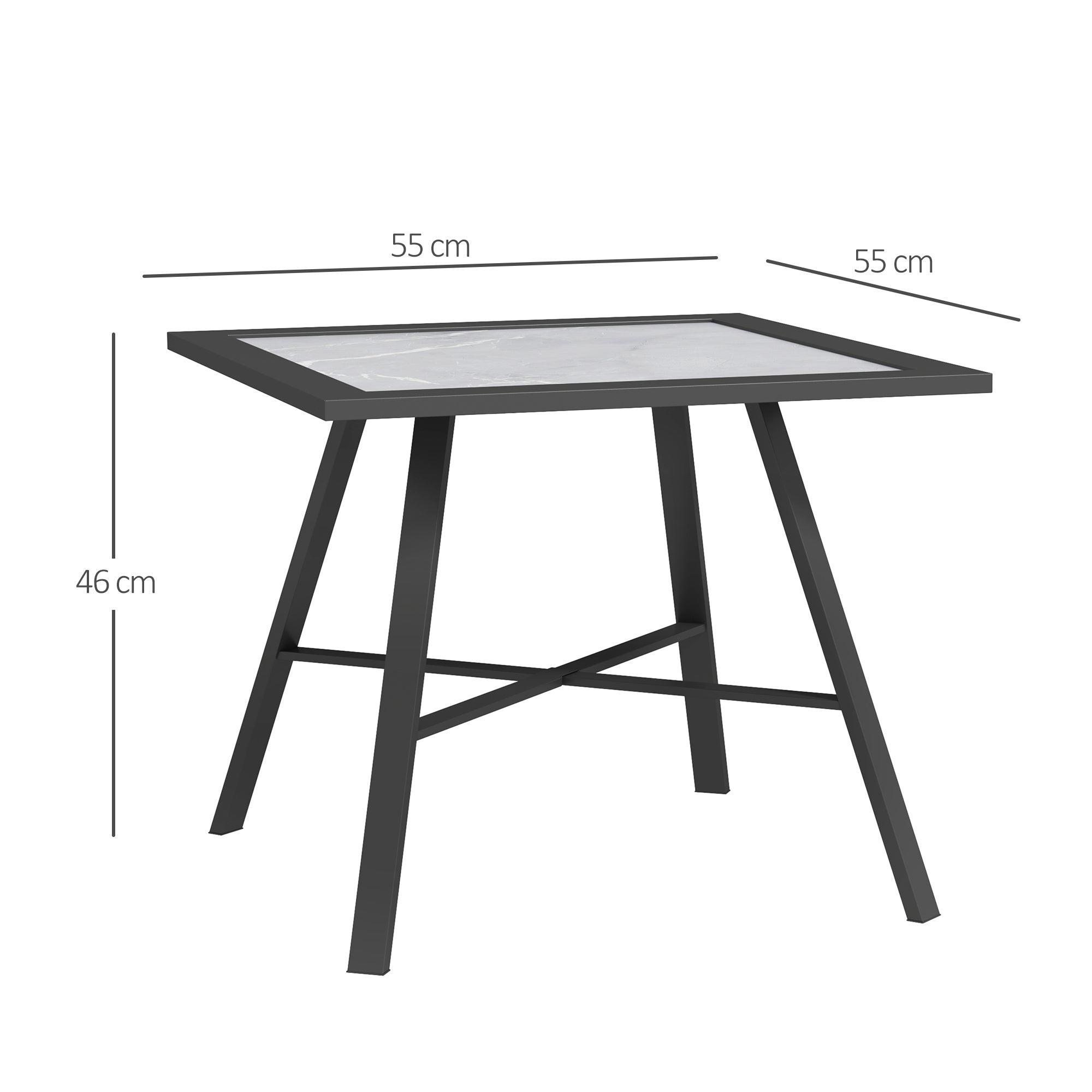 Square Outdoor Side Table with Stone-Look Tabletop for Garden Patio 55x55x46 cm Black and Gray