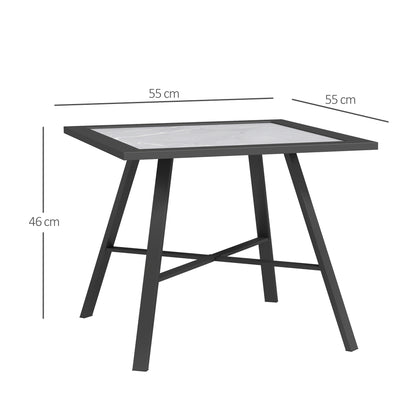 Square Outdoor Side Table with Stone-Look Tabletop for Garden Patio 55x55x46 cm Black and Gray