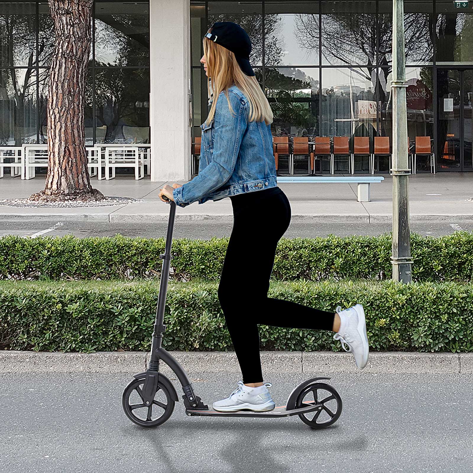 Kids Scooter, Kick Scooter with Shock Absorption, Foldable and Height Adjustable, for Ages 14+, Aluminum, Black, 92.5 x 37.5 x 82-97 cm