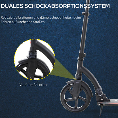 Kids Scooter, Kick Scooter with Shock Absorption, Foldable and Height Adjustable, for Ages 14+, Aluminum, Black, 92.5 x 37.5 x 82-97 cm